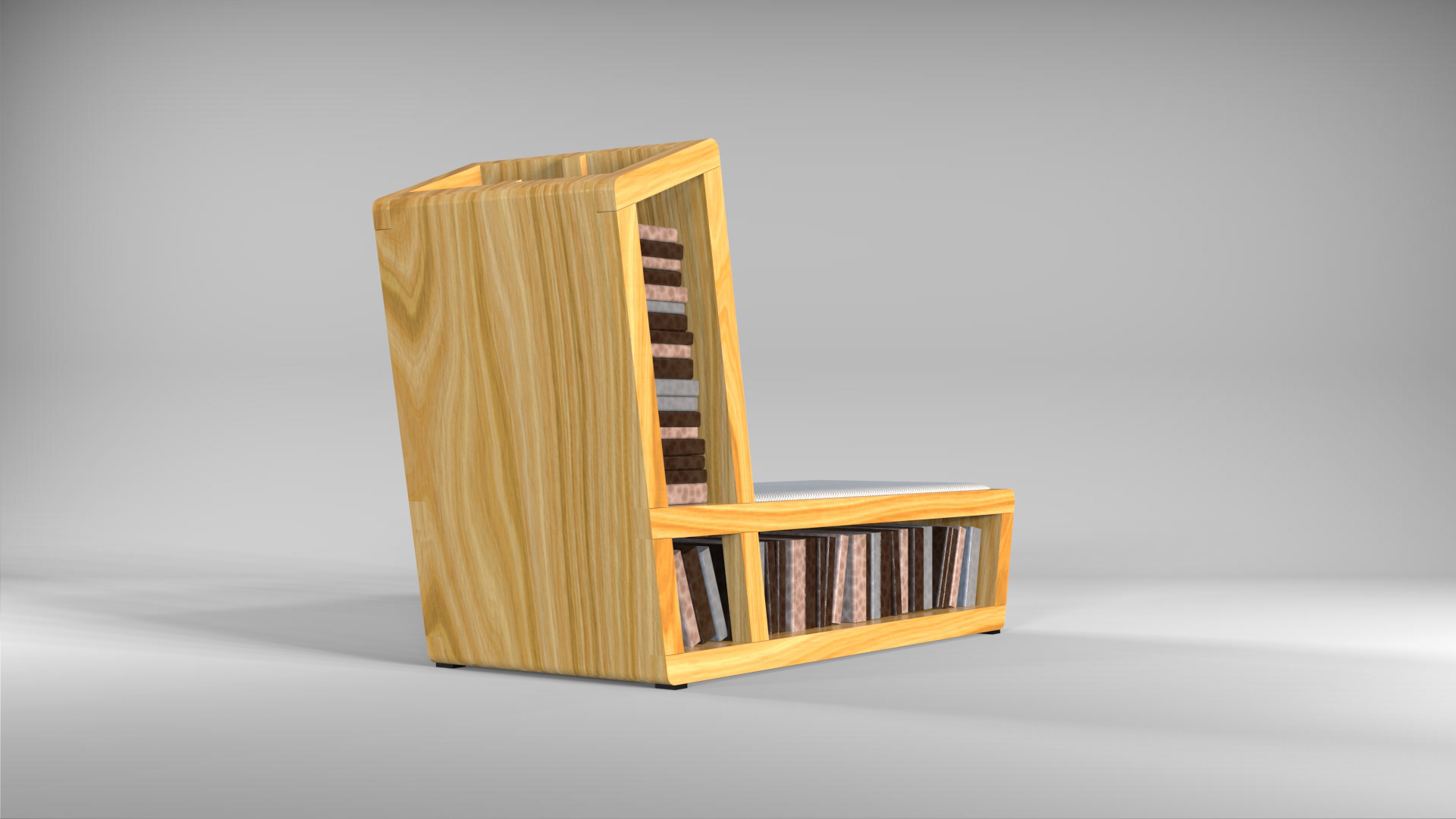 Bookshelf Chair — three-quarter render